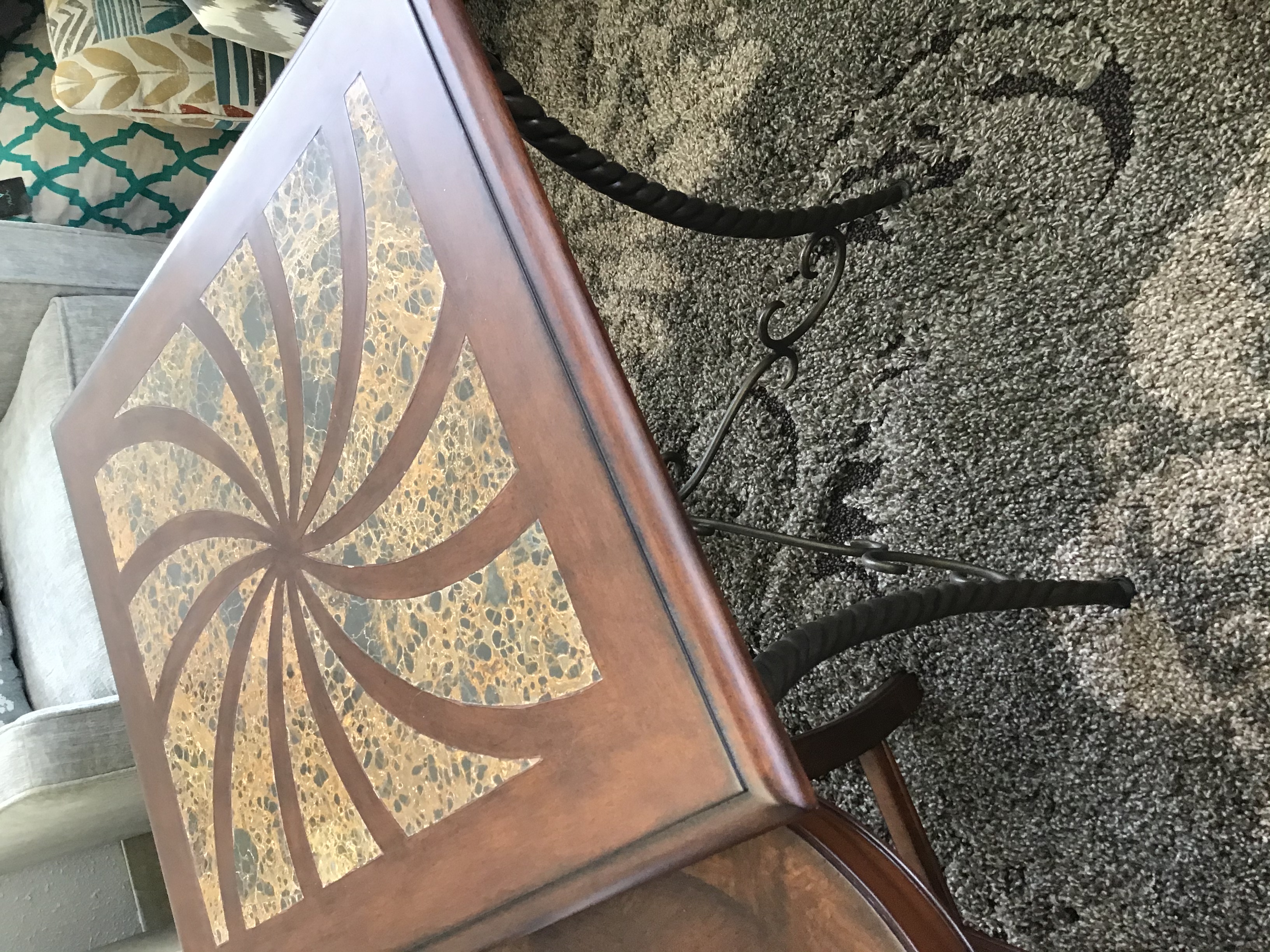 Square end table with inlay top 